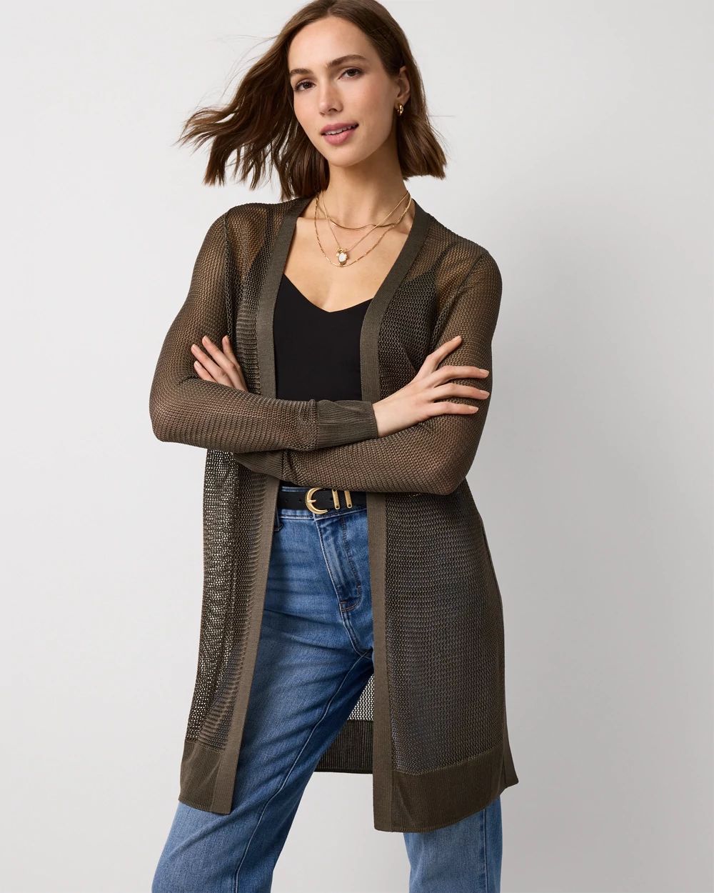 Open Stitch Longline Cardigan | White House Black Market